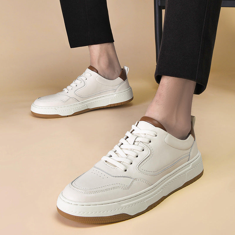 White Men's Two-layer Cowhide Autumn Men's Sneaker Korean Fashion Casual Shoes